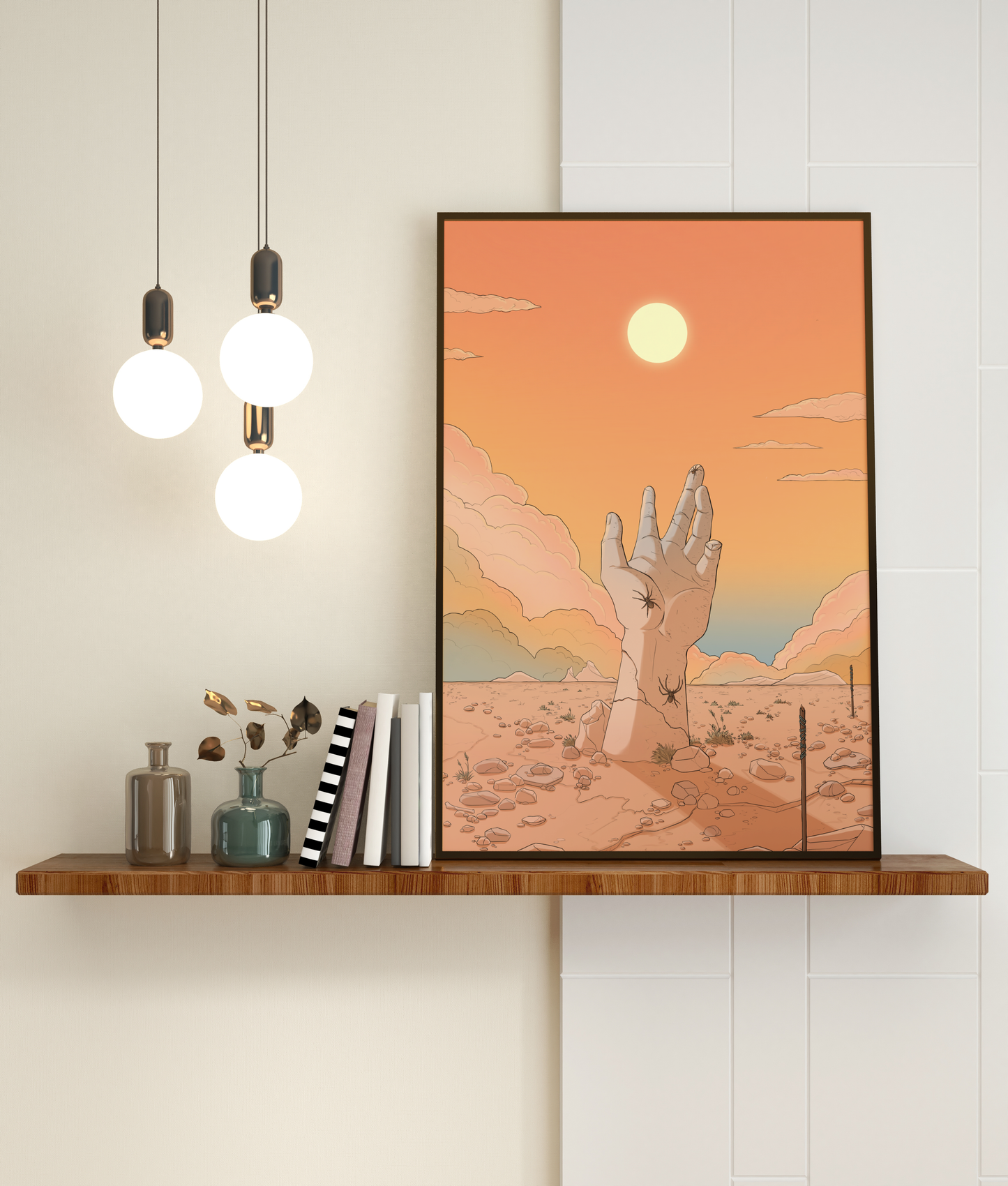 DAWN - Hand reaching for the sun in the desert - Poster Print