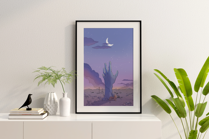 DUSK - Hand reaching for the moon in the desert - Poster Print