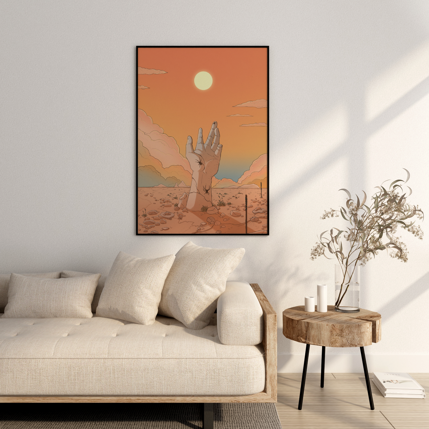 DAWN - Hand reaching for the sun in the desert - Poster Print