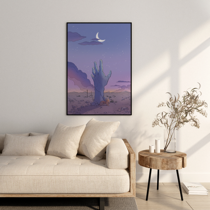 DUSK - Hand reaching for the moon in the desert - Poster Print