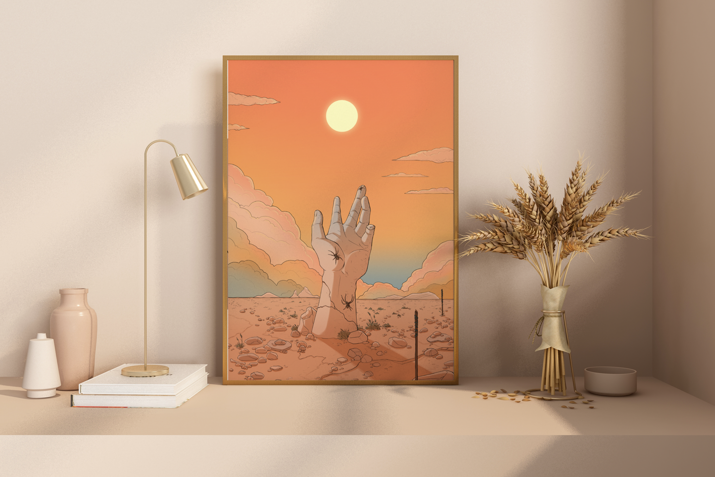 DAWN - Hand reaching for the sun in the desert - Poster Print