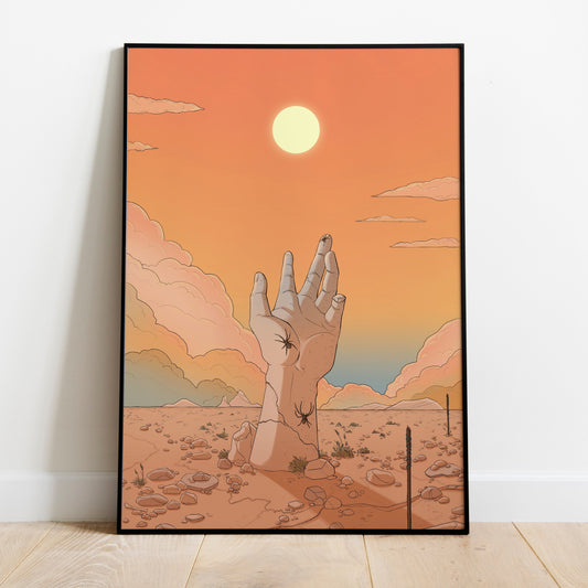 DAWN - Hand reaching for the sun in the desert - Poster Print