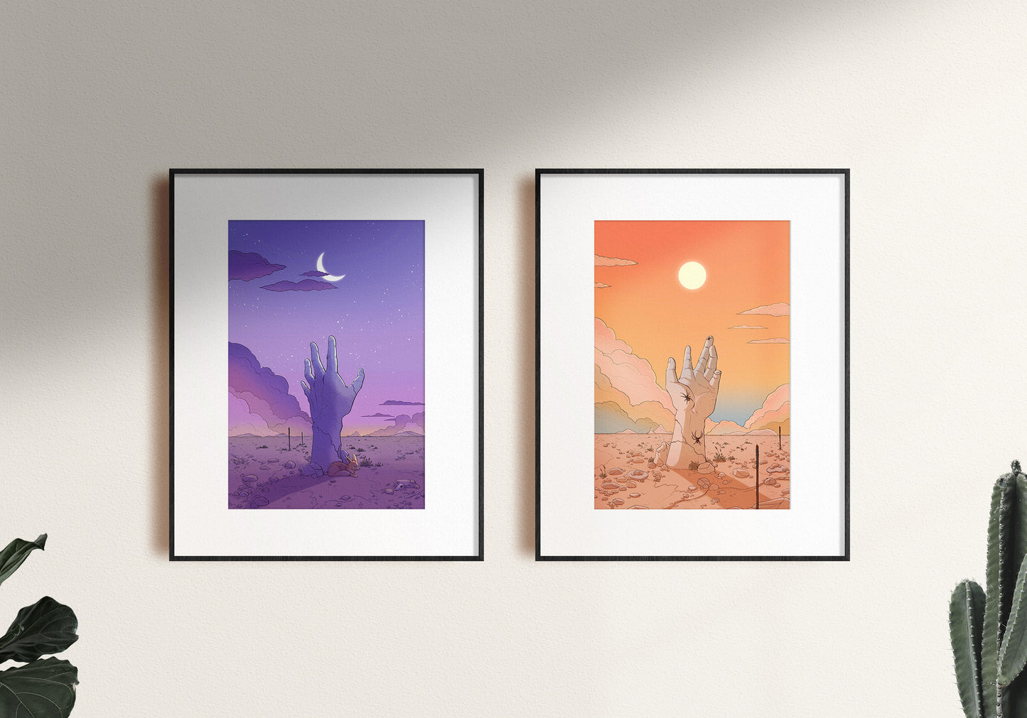 DAWN - Hand reaching for the sun in the desert - Poster Print