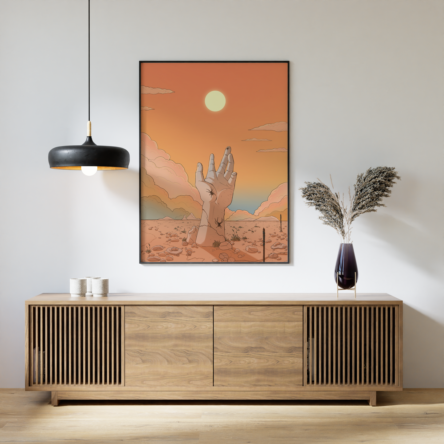 DAWN - Hand reaching for the sun in the desert - Poster Print